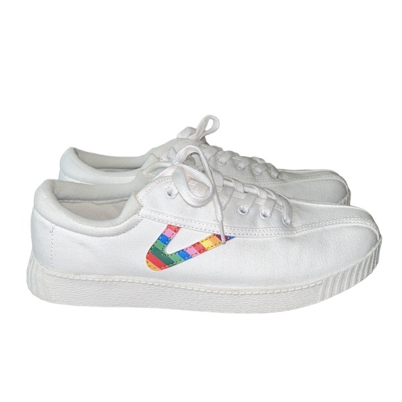 Like New Tretorn White Canvas Rainbow Logo Nylite Comfort Low Top Sneakers - 9 - Picture 5 of 16